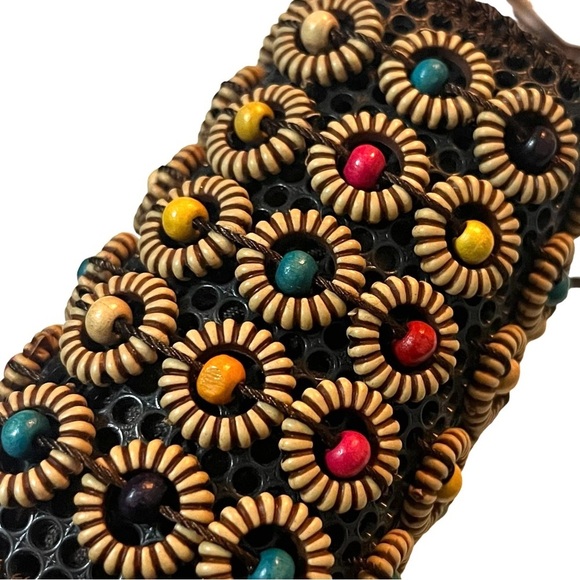3/$30 MULTICOLOR WOOD BEAD CROSSBODY SHOULDER MINI BAG POUCH COCONUT SHELL BOHO - Picture 6 of 10